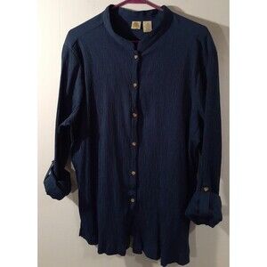 Islander 2x blue tunic shirt blouse top career office fall winter spring summer